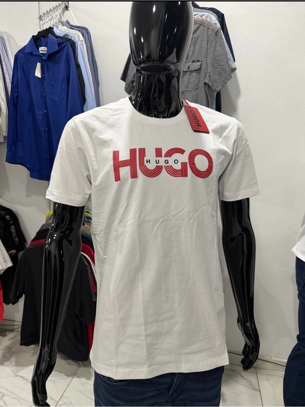Hugo Men’s White Logo T-Shirt with Red Graphic size L Red & black letters!!!